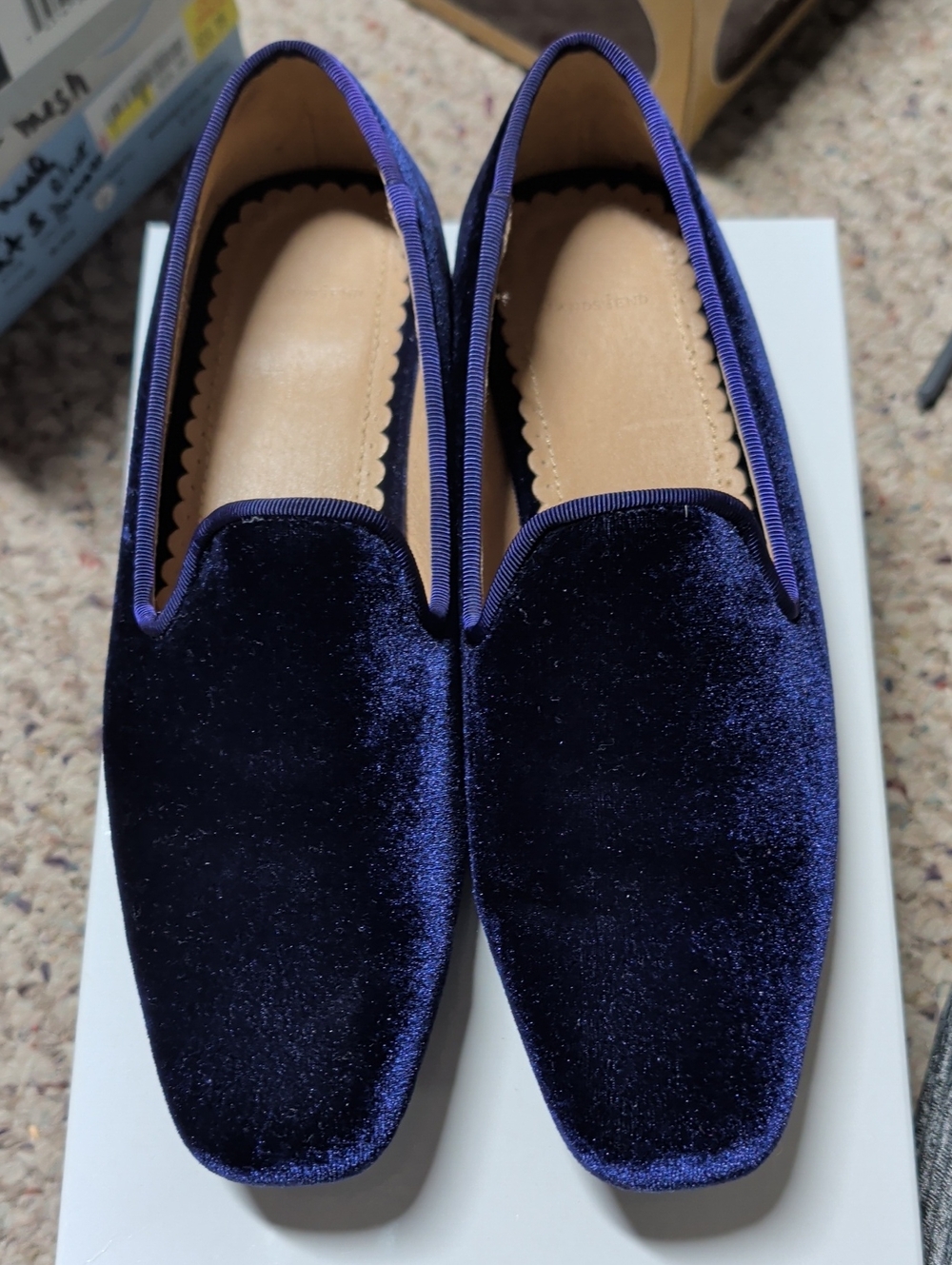 Lands' End Navy Violet Velvet Slip-On Loafers - Women's 7 New